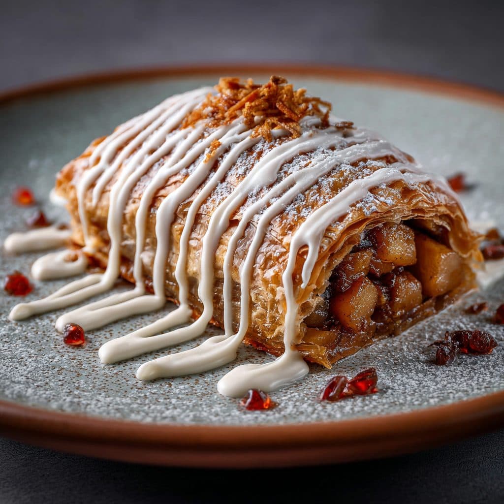 Klassischer Apfelstrudel mit Vanillesauce