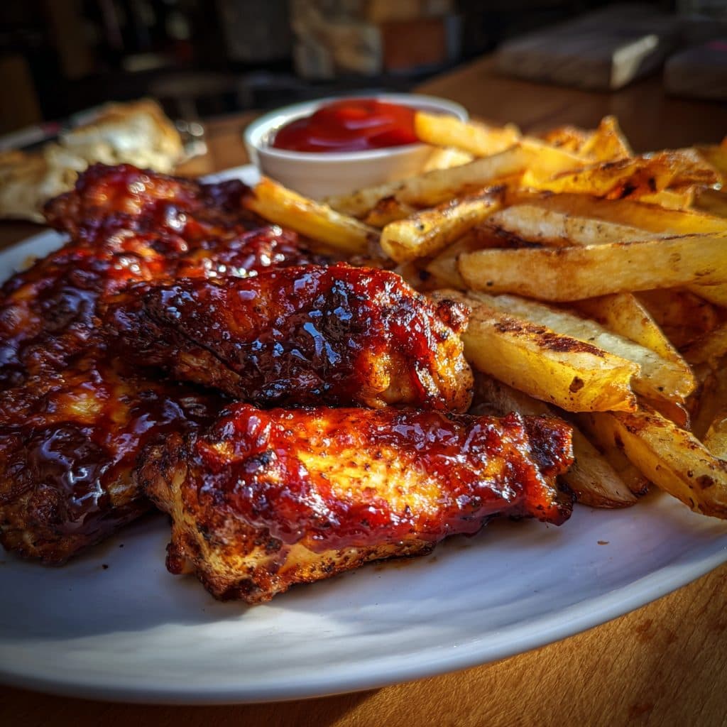 BBQ Chicken Wings & Knusprige Pommes