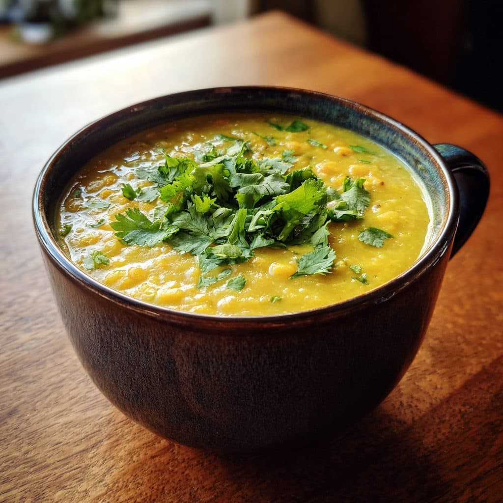 Cremige Grüne Linsensuppe mit Kokosmilch und Kurkuma