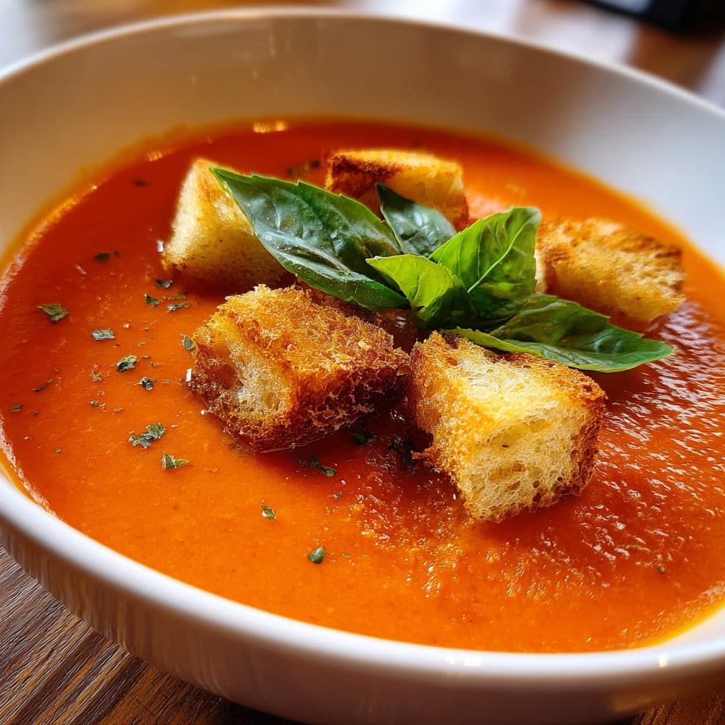 Cremige Tomatensuppe mit Croutons