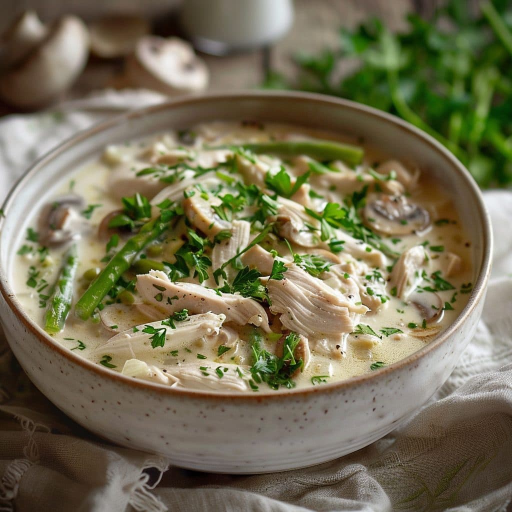 Cremiges Hähnchen-Frikassee mit Pilzen