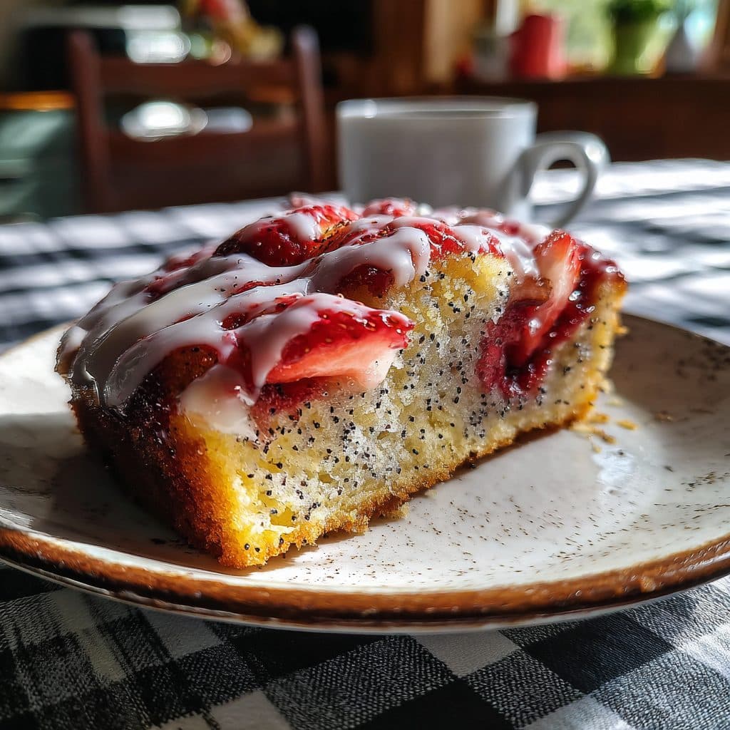Erdbeer-Mohn-Kuchen vom Blech mit Zitronenguss