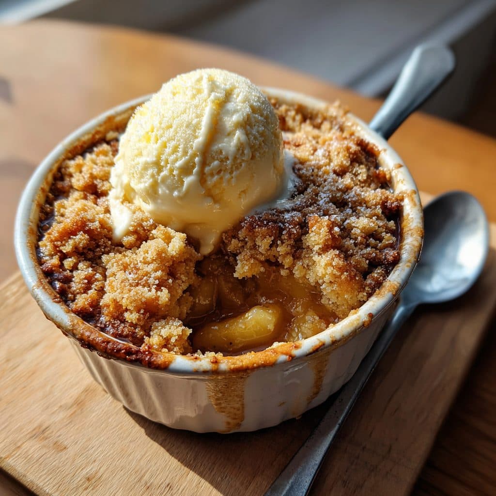 Erdbeer-Rhabarber-Crumble mit Vanilleeis