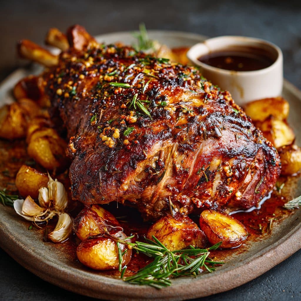 Festlicher Lammbraten am Knochen mit Kräuterkruste