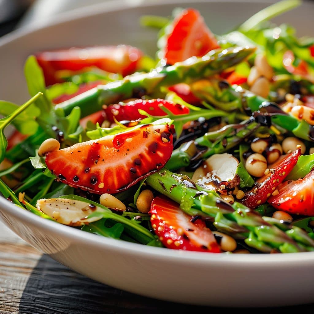 Frischer Spargelsalat mit Erdbeeren und Balsamico