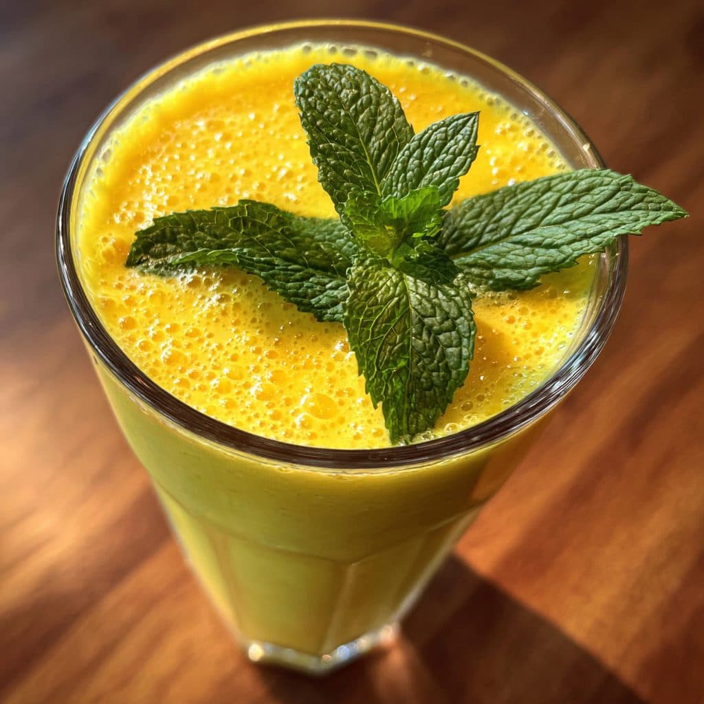 Cremiger Mango-Lassi mit einer Prise Kurkuma