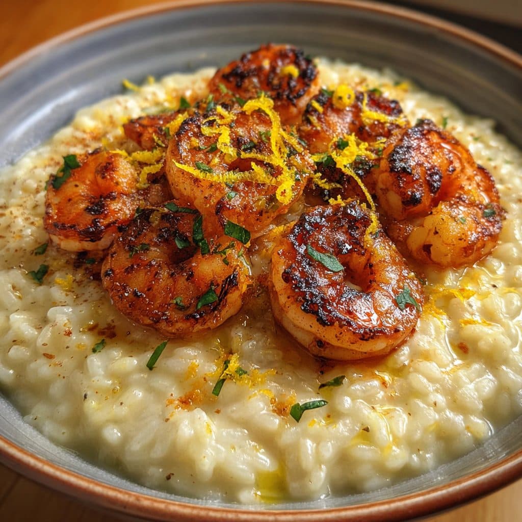Zitronen-Risotto mit gebratenen Garnelen