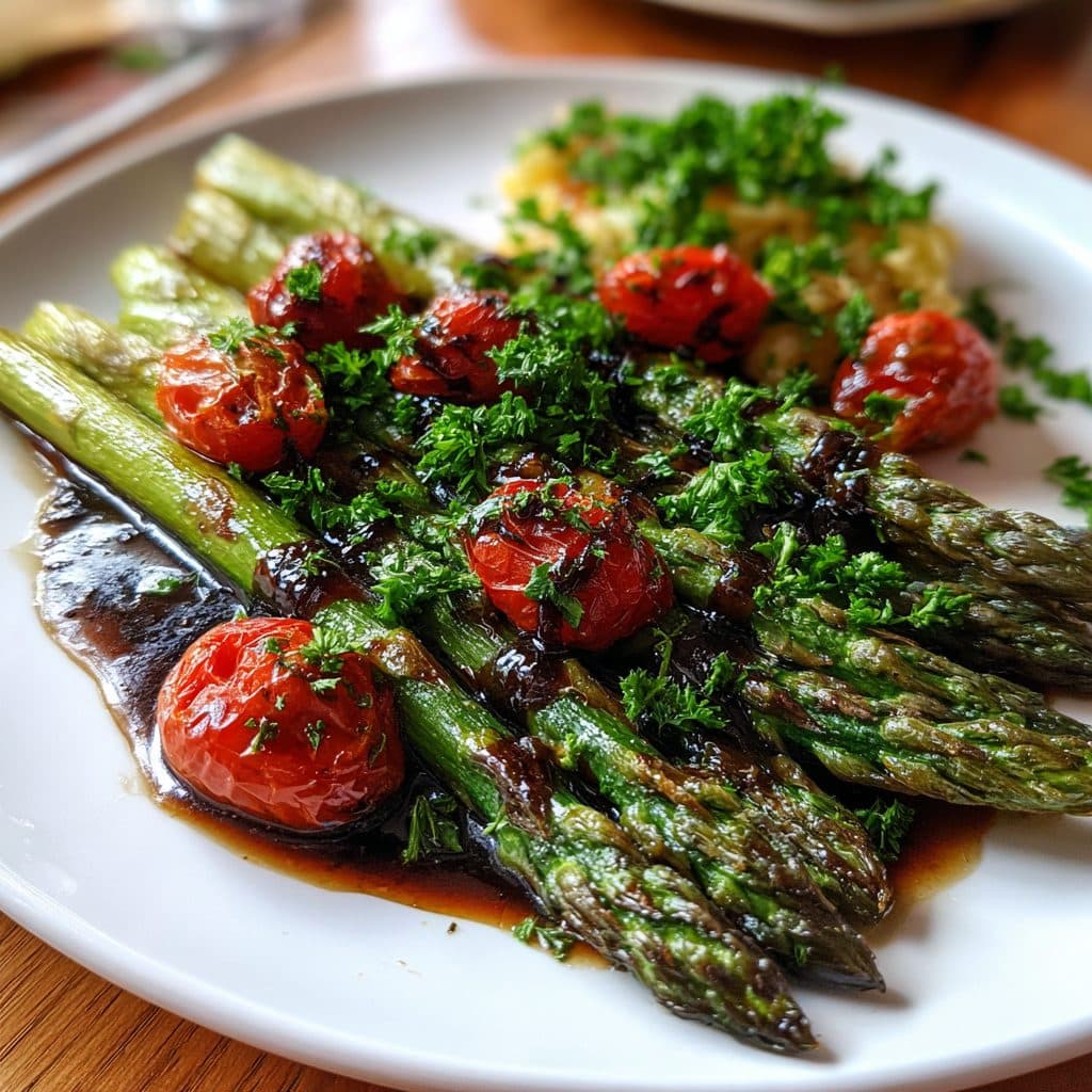 Gebratener Grüner Spargel mit Kirschtomaten und Balsamico