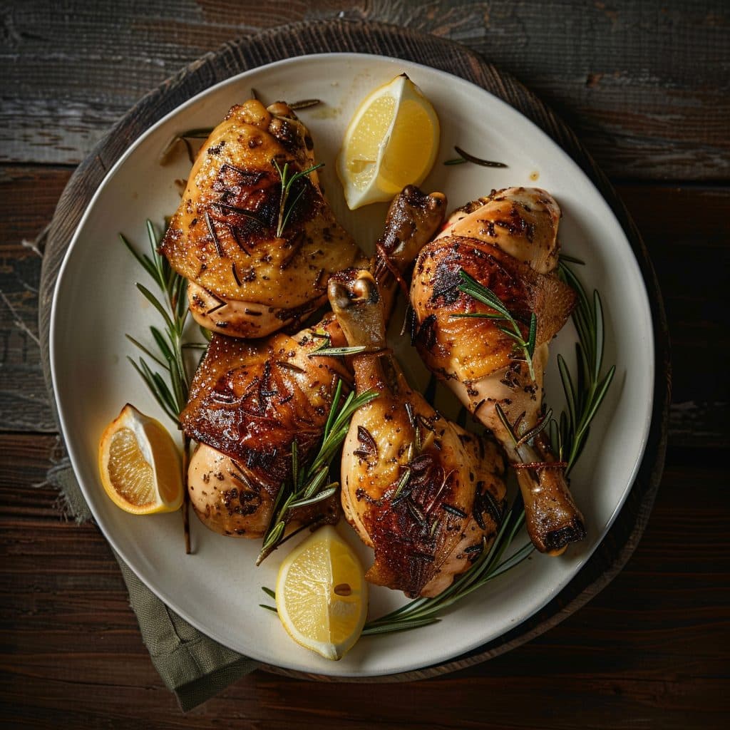 Gebratenes Hähnchen mit Rosmarin und Zitrone