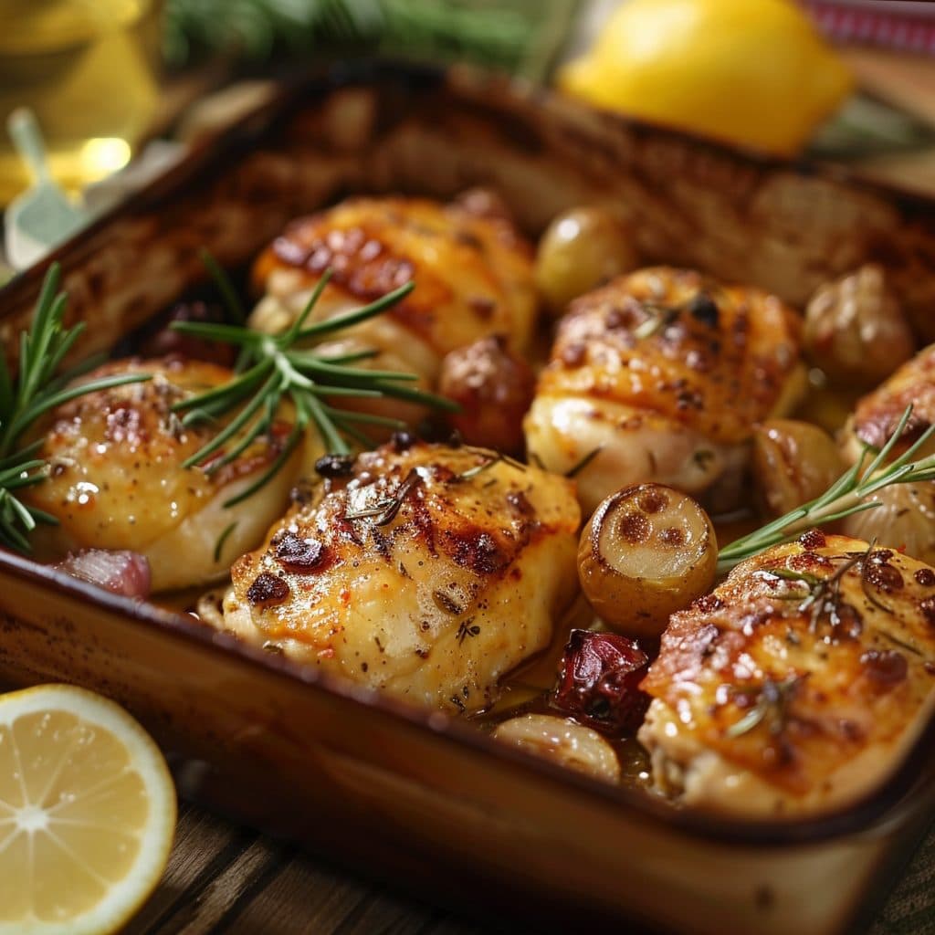 Gebratenes Rosmarin-Knoblauch-Hähnchen mit Ofenkartoffeln