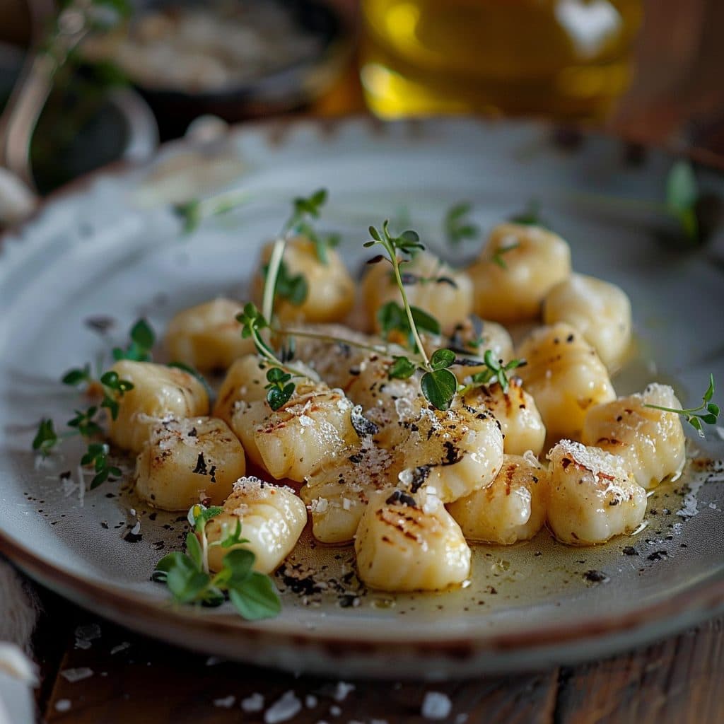 Gorgonzola-Schokoladen-Gnocchi mit Honig-Thymian-Sauce