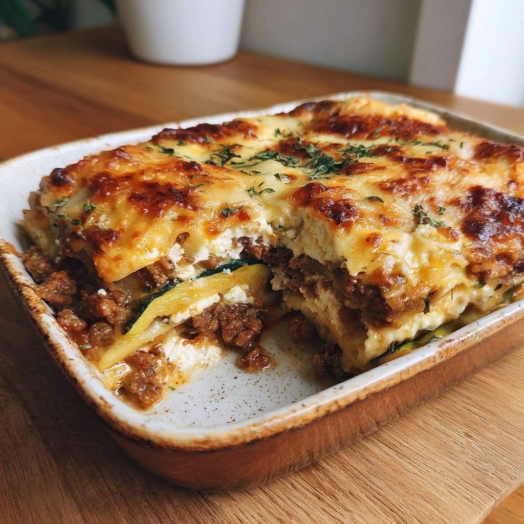 Griechische Zucchini-Hackfleisch-Lasagne mit Feta