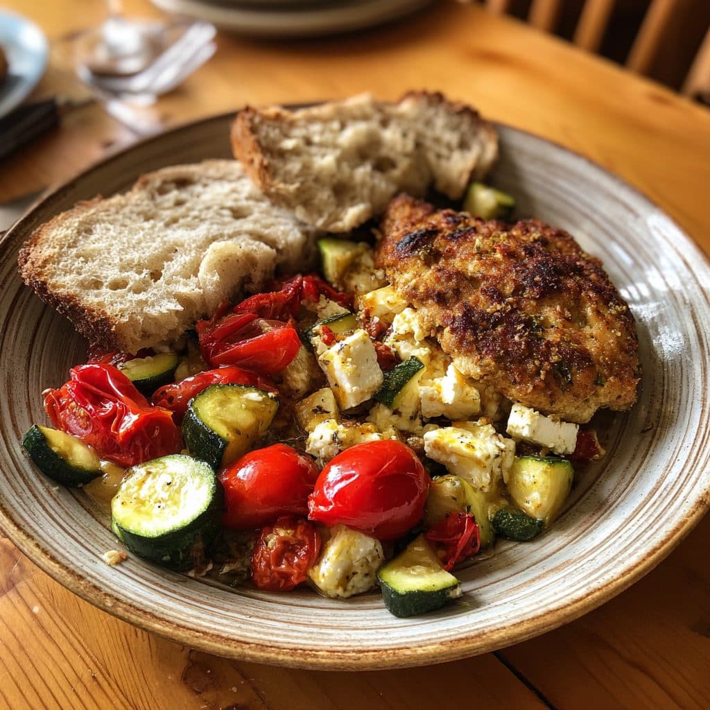 Griechischer Hähnchen-Zucchini-Auflauf mit Feta und Tomaten
