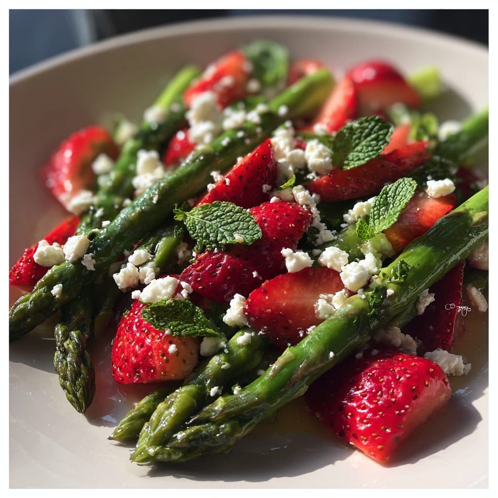 Grüner Spargel-Salat mit Erdbeeren, Feta und Minze