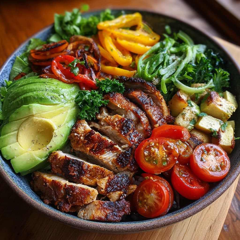 Healthy Hähnchen Bowl mit Süßkartoffel