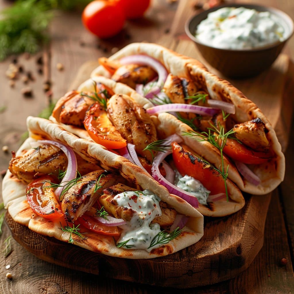 Hähnchen-Gyros mit Tzatziki und Pitabrot