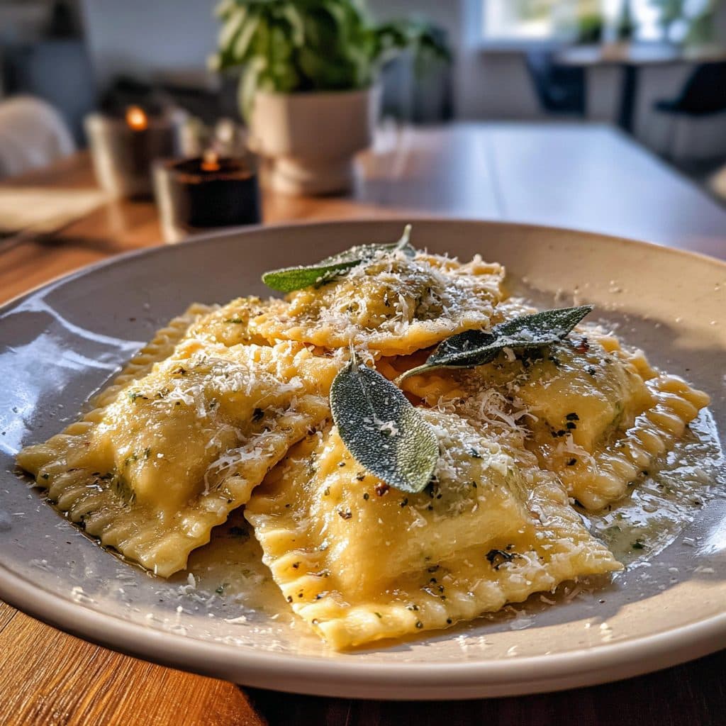Hausgemachte Bärlauch-Pesto-Ravioli mit Salbeibutter