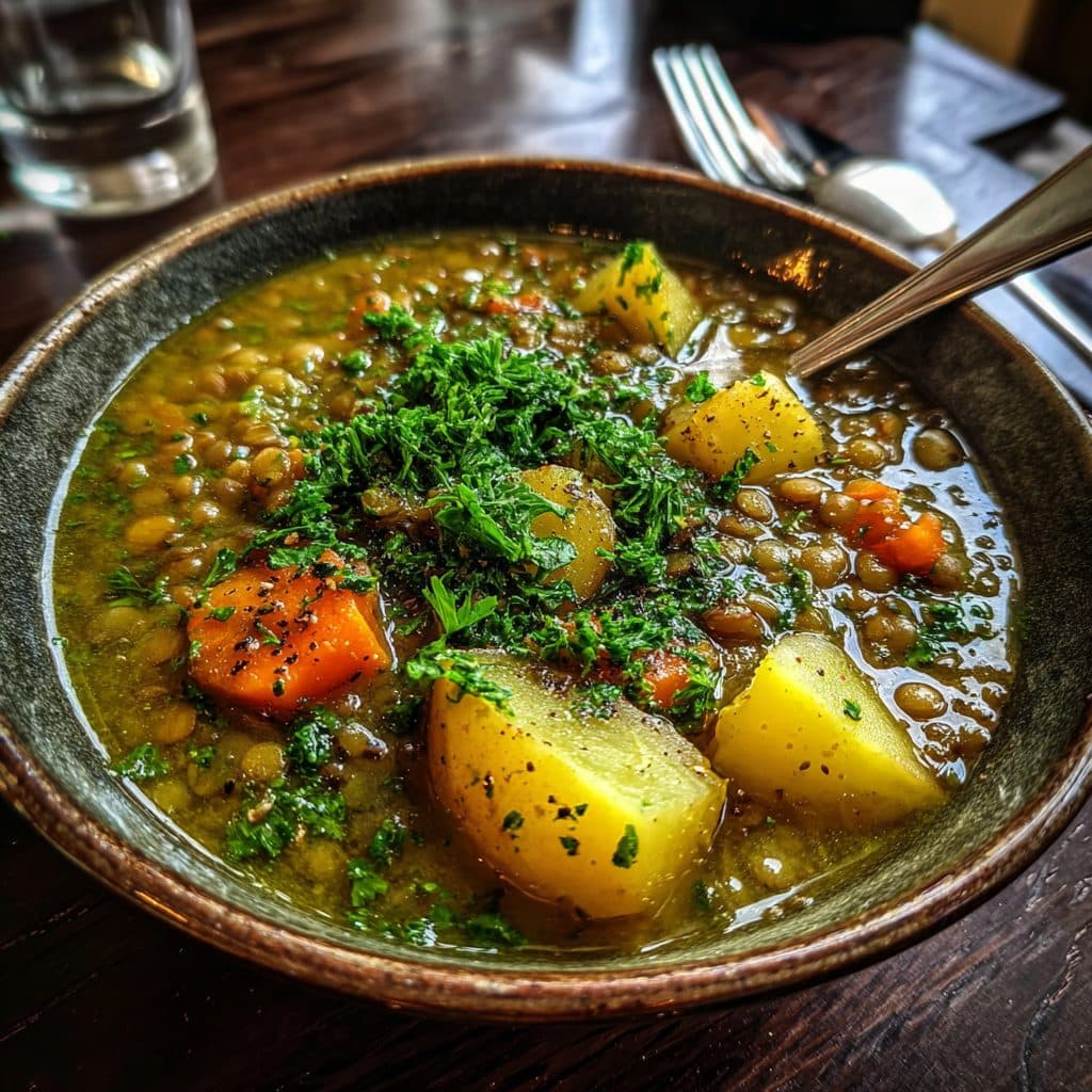 Herzhafte Grüne Linsensuppe mit Wurzelgemüse