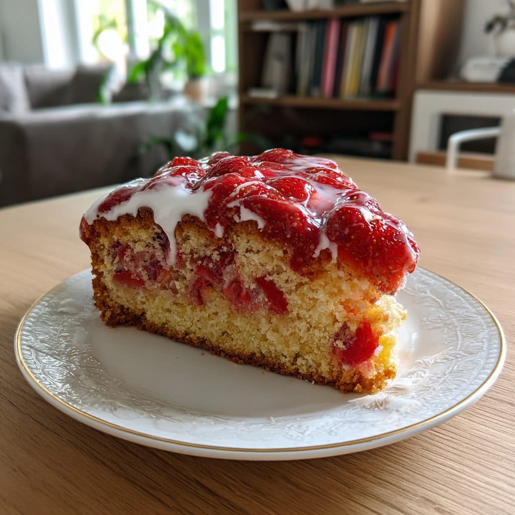 Klassischer Erdbeerkuchen mit Vanillecreme und Mürbeteigboden