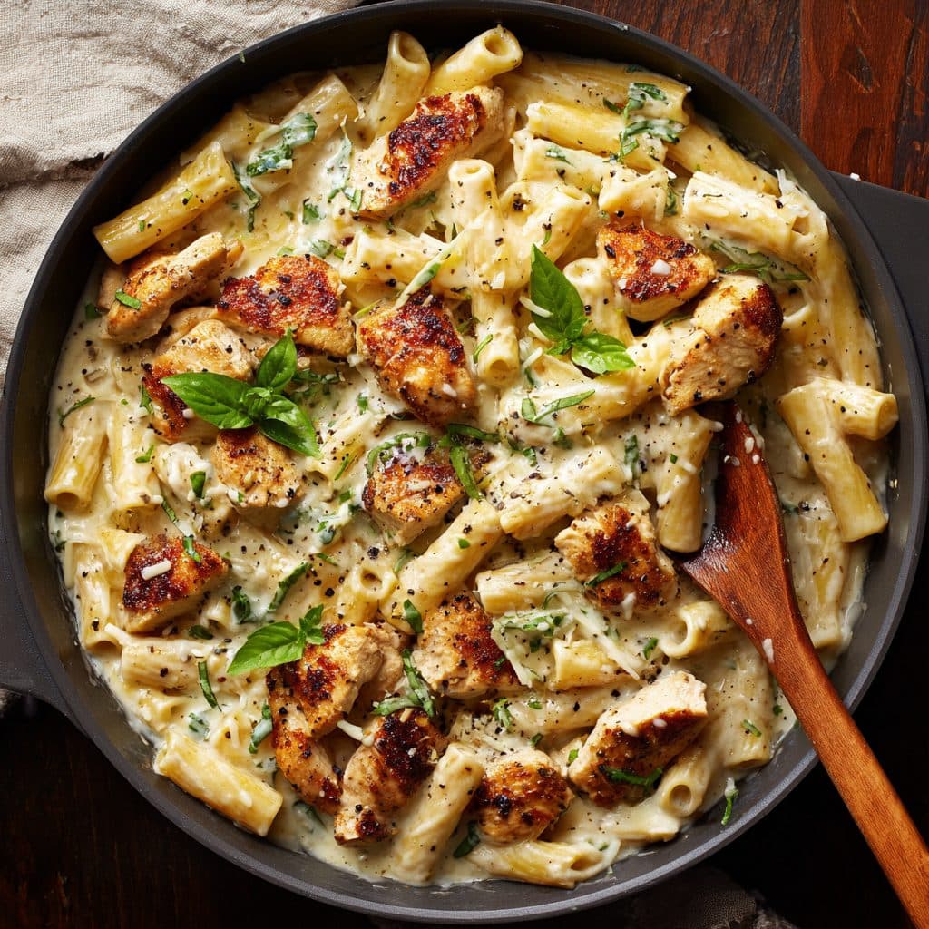 Knoblauchbutter-Hähnchen Parmesan-Pasta (One-Pan)