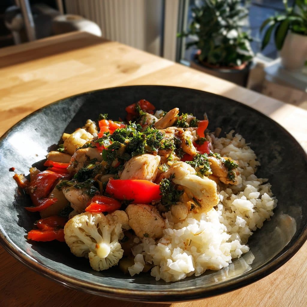 Koreanische Hähnchen-Blumenkohl-Reis-Pfanne (Low-Carb)