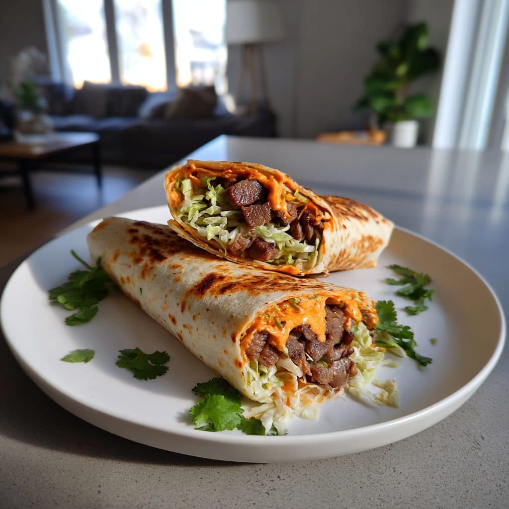 Koreanischer Rinderfilet-Wrap mit Krautsalat und Gochujang-Mayo