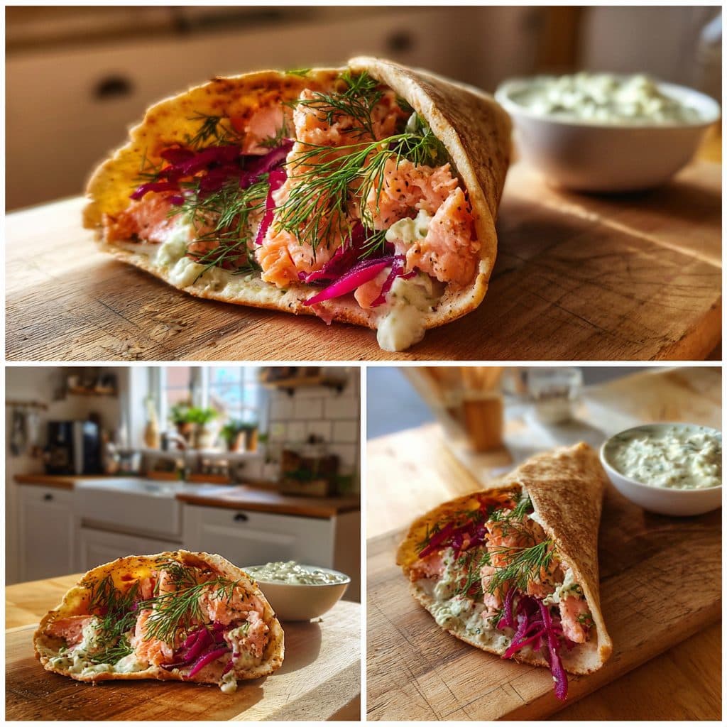 Lachs-Rote-Bete-Pitas mit Ziegenkäse und Dill-Quark-Aufstrich