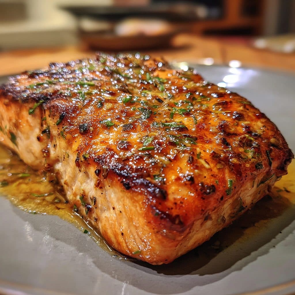 Lachs-Steak mit Honig-Senf-Glasur