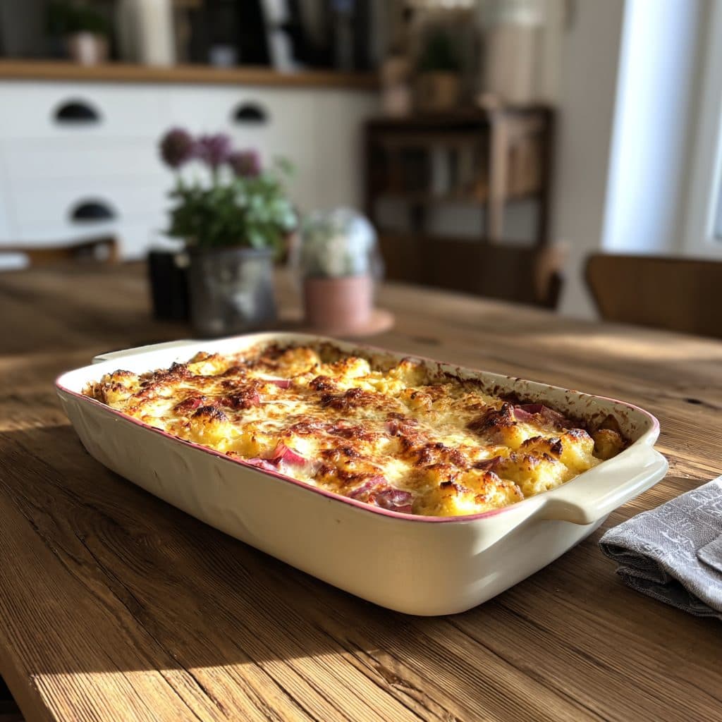 Low-Carb Lachs-Blumenkohl-Rote Bete-Gratin mit Ziegenkäse und Mozzarella