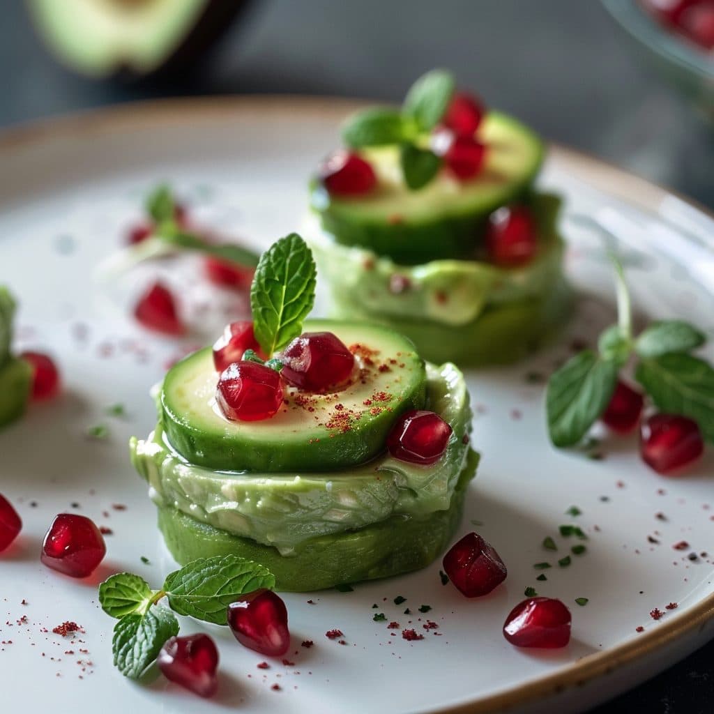 Nachhaltige Vegane Sprudel-Häppchen mit Avocado-Creme und Granatapfel