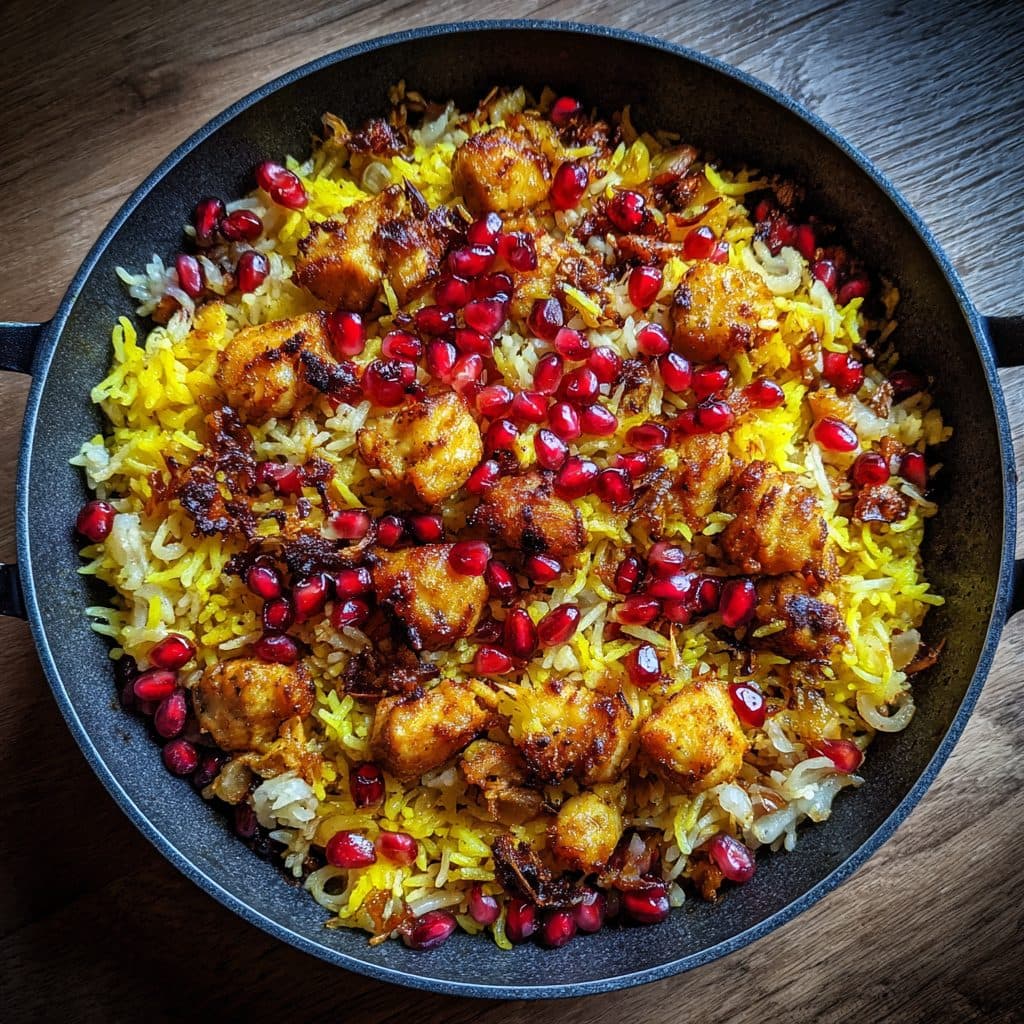Orientalische Hähnchen-Reispfanne mit Granatapfel