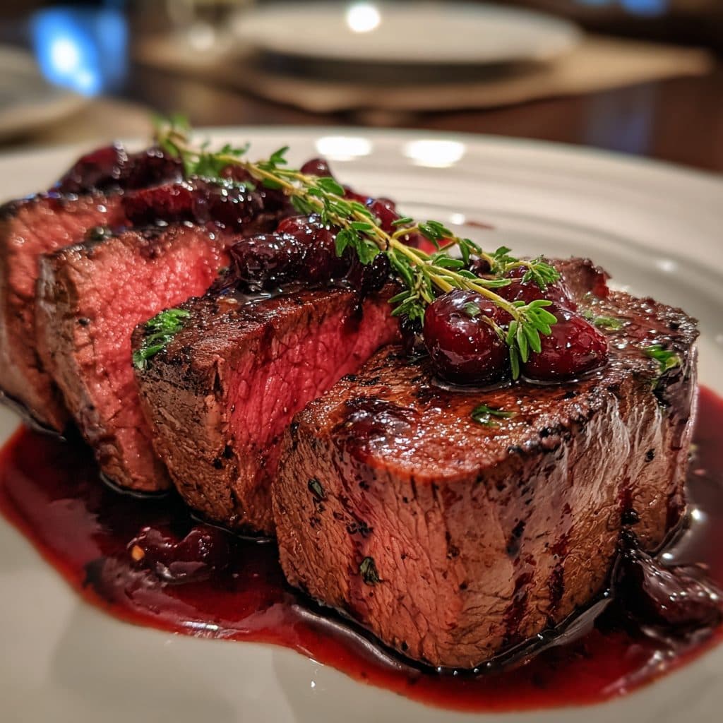Romantisches Rinderfilet mit Kirsch-Vinaigrette