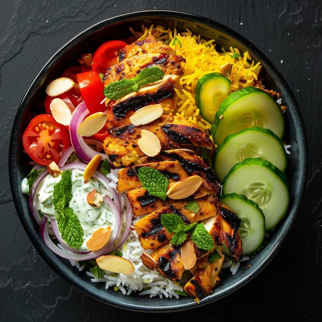 Safran Iftar Schüssel mit Hähnchen und Reis