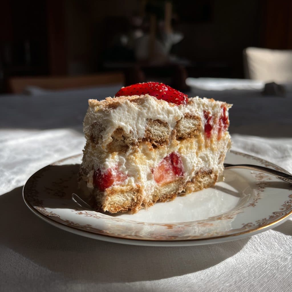 Sommerliches Erdbeer-Mascarpone-Tiramisu (Alkoholfrei & Gelatinefrei)