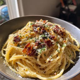 Spaghetti Carbonara mit Geräuchertem Rinderbrustfleisch