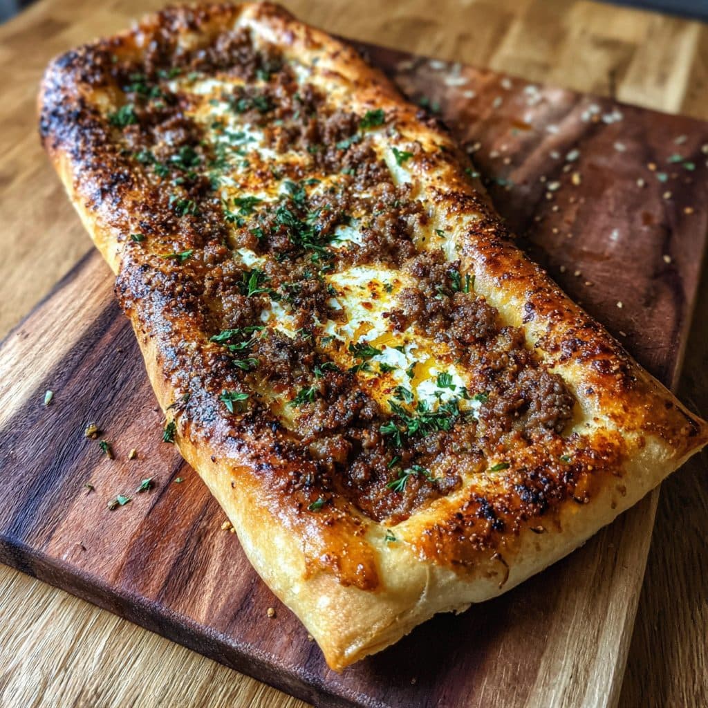 Würzige Pide mit Hackfleisch und Feta