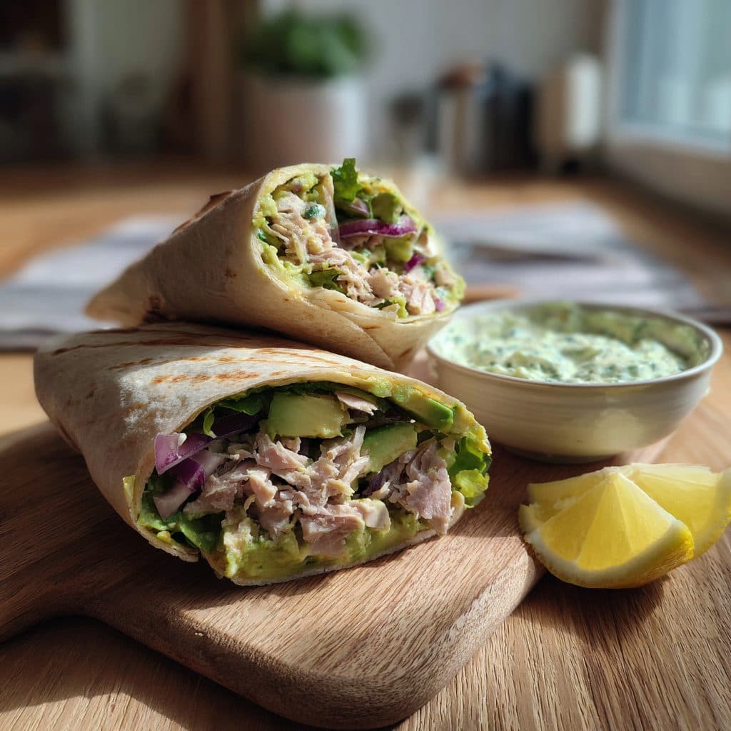 Thunfisch-Avocado-Wrap mit Limetten-Quark-Aufstrich