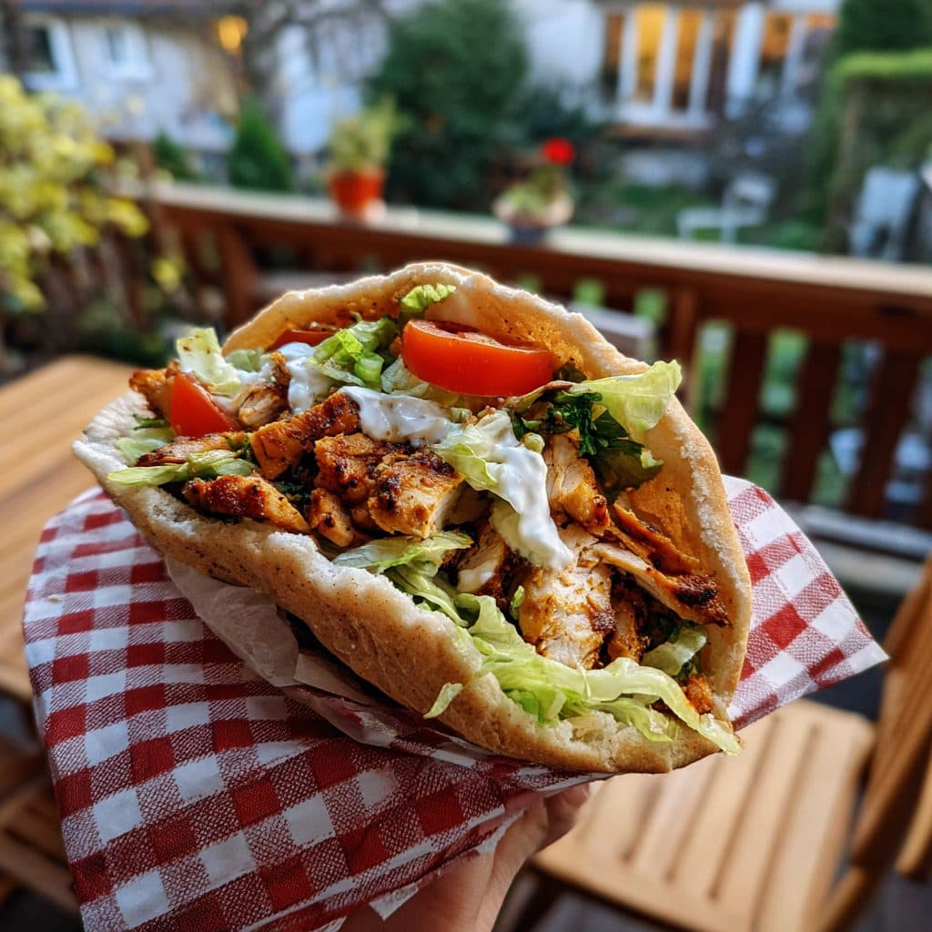 Hausgemachter Hähnchen-Döner mit frischem Fladenbrot und Knoblauch-Joghurt-Sauce
