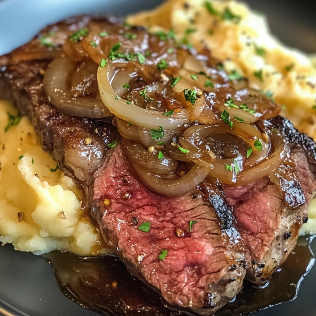 Ribeye-Steak mit karamellisierten