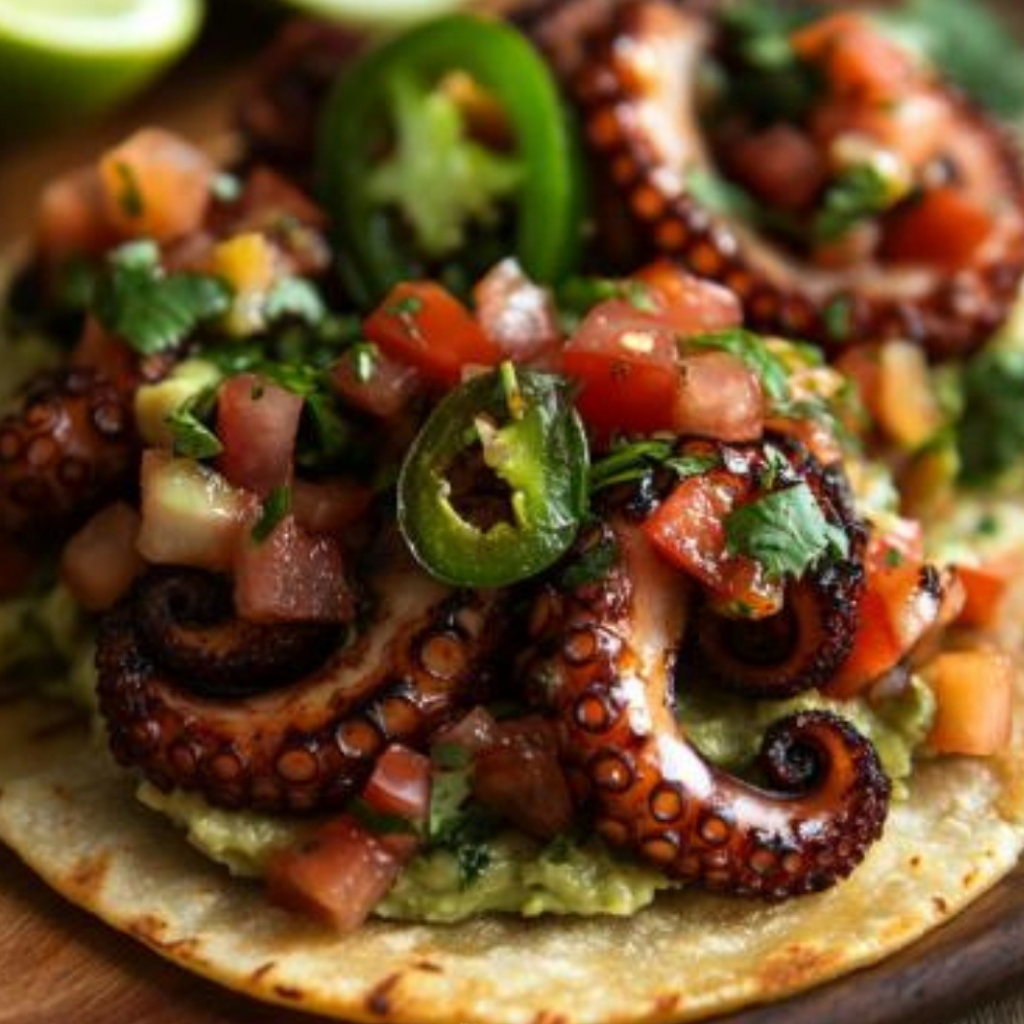 Oktopus-Tostadas mit Guacamole